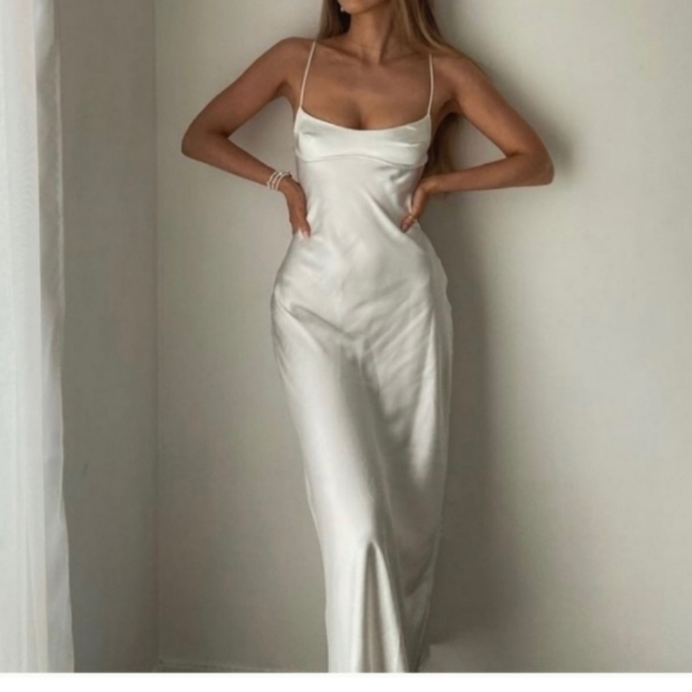 Zara satin effect cut out white slip dress
